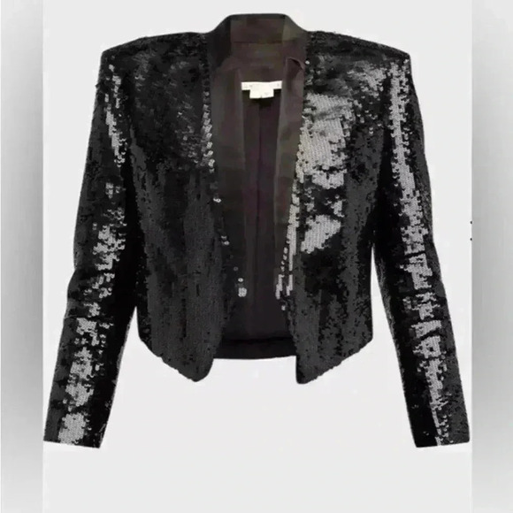 Veronica Beard Sequin Jacket Crop Blazer Delony Black Glitter 12 Notch Open $900 - Picture 3 of 9